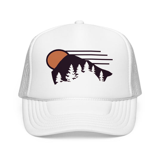 Retro Mountain Sunset Trucker // Forest Landscape
